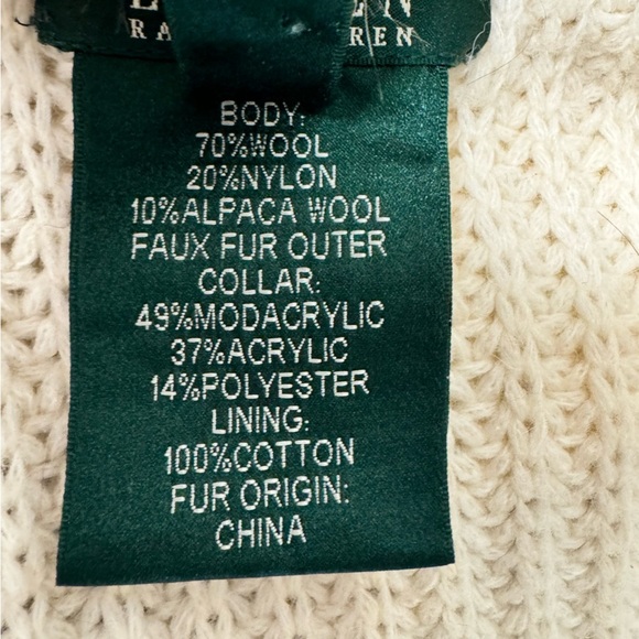 Ralph Lauren Faux Fur Collar Cream Wool Alpaca Knit Cardigan Sweater Size Med - Picture 14 of 16